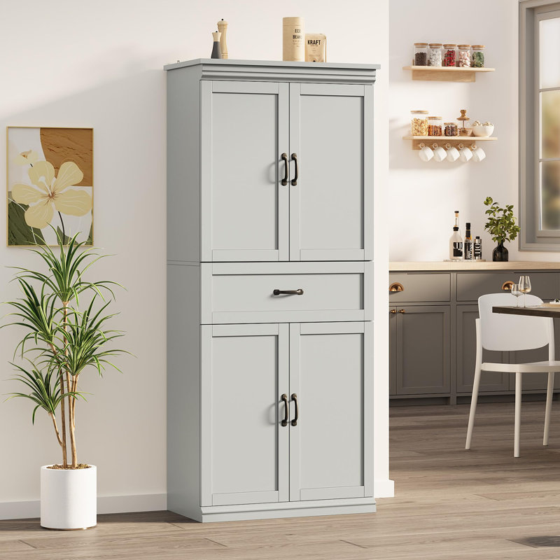 Armoire de cuisine autoportante de 70 po avec tiroir et tablettes réglables, armoire de rangement haute avec portes