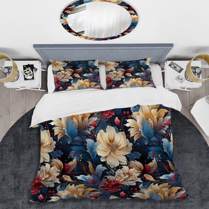 Beige et bleu Cosmic Mystic Floral Botanics Dream - Ensemble de housse de couette floral