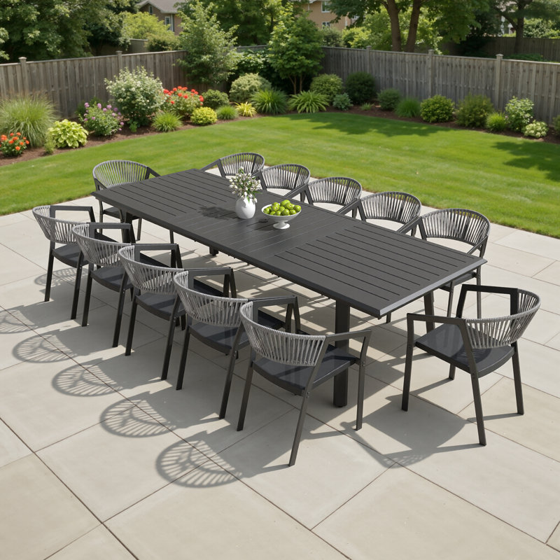 Rajni Rectangular Aluminum Outdoor Dining Table with Umbrella Hole, 116.5'' in. W X 41.7'' in. D, 29.7" H x 118" W x 41.7" D