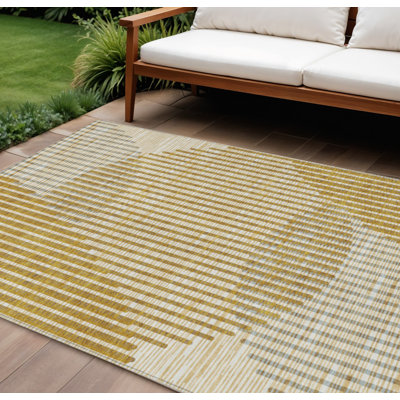 9' X 12' Gold Geometric Washable Indoor Outdoor Area Rug