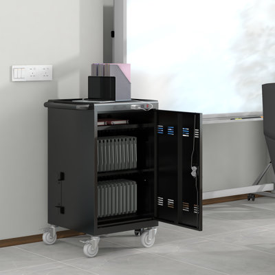 Station de charge mobile, chariot de charge mobile et armoire pour ordinateurs portables 30 tablettes avec serrure à combinaison - noir