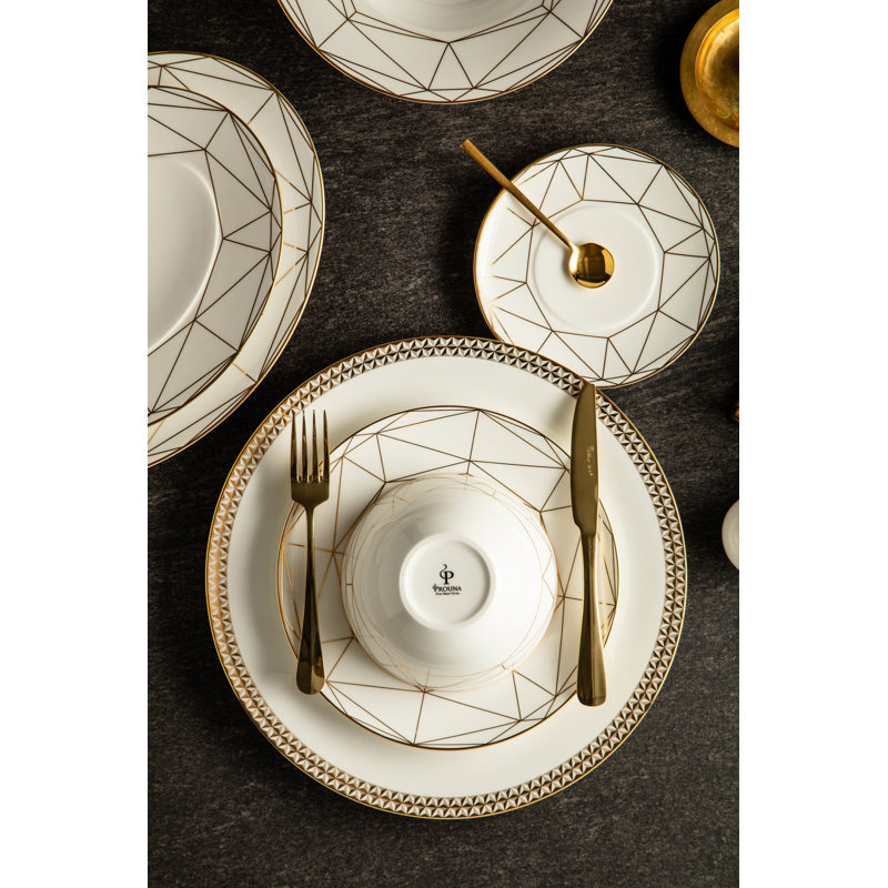 Gem Cut Gold Bone China Dinner Plate