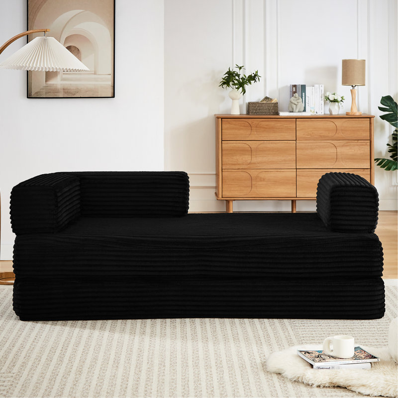 Velours côtelé noir, canapé désossé 2 places pour le salon, canapé modulaire moderne avec utilisation instantanée et multifonction, confort d'assemblage sans assemblage,