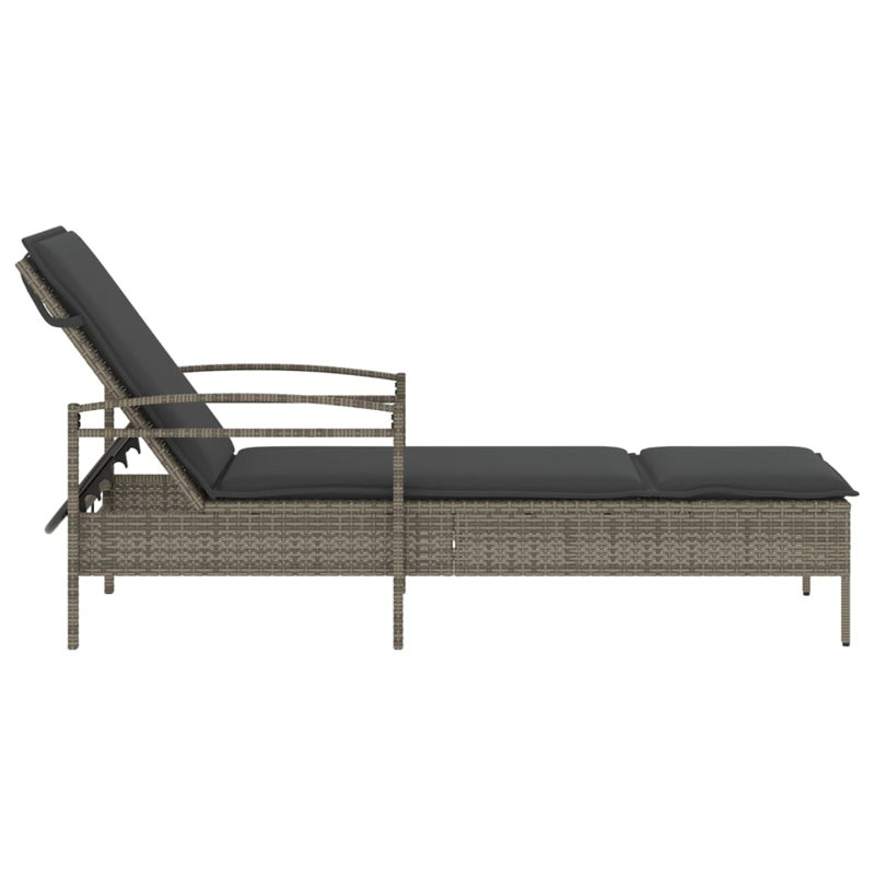 Sun Lounger With Cushion 24.8"X78.7"X31.9" Poly Rattan, Gray, Dark Gray
