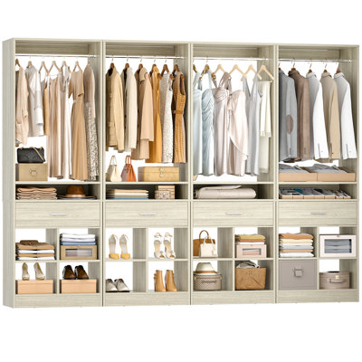 98"W Freestanding Closet With Hanging Rod And Drawer