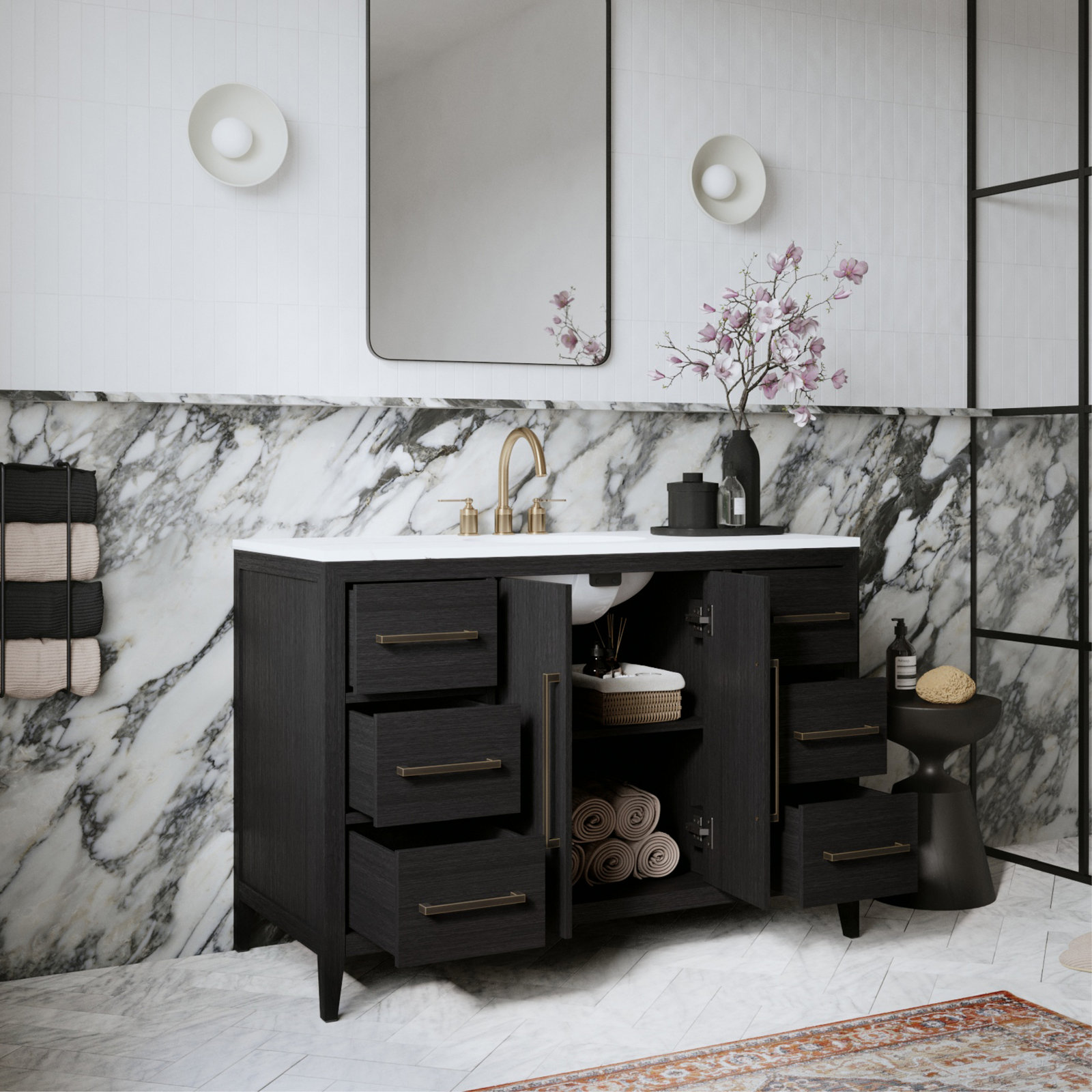 Alsup 48'' Single Bathroom Vanity, Dark Weathered Oak