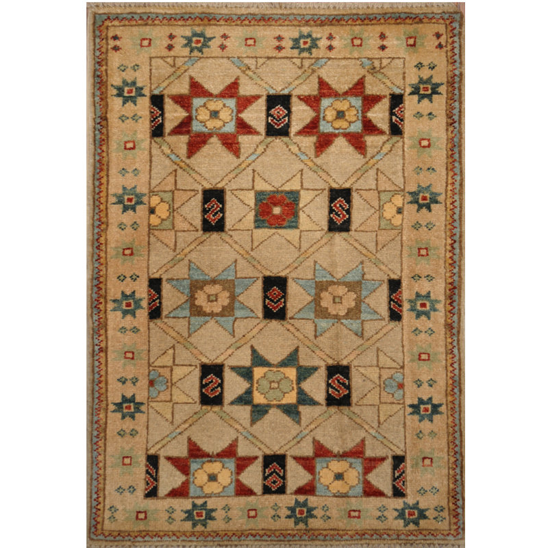 Tapis beige en laine noué à la main de conception unique Oushak 2 pi x 3 pi Henriett