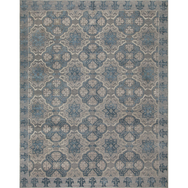 Capistrano Oriental Area Rug in Deep Blue/Silver/Taupe, Rectangle 13' x 18'