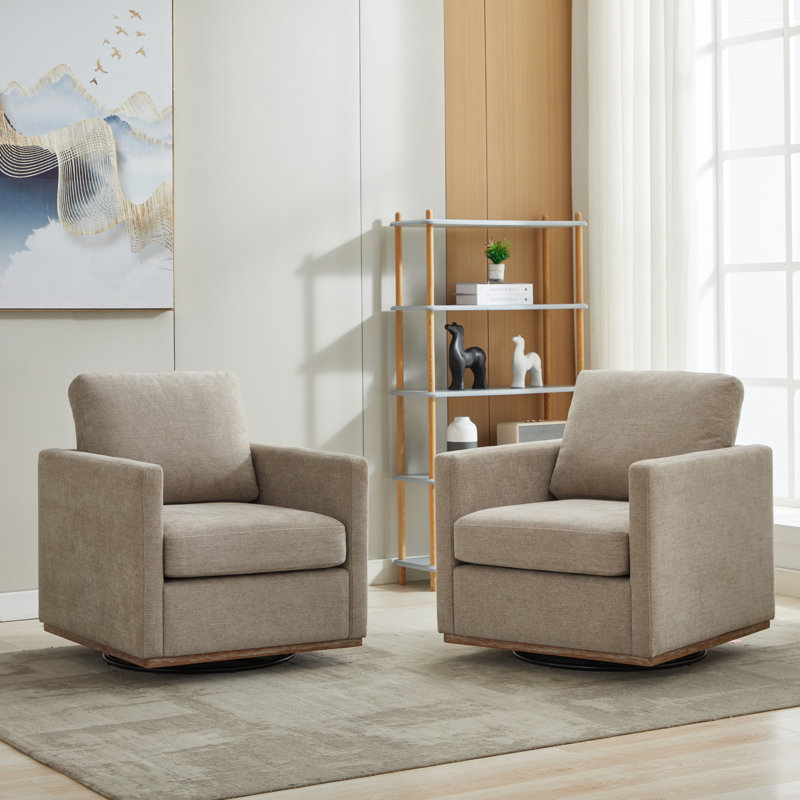 Wide Upholstered Swivel Armchair(set Of 2), Taupe Chenile