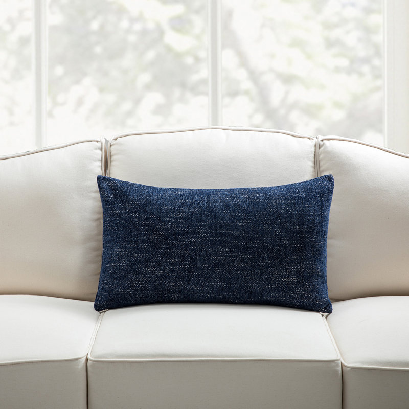 Housse de coussin rectangulaire en polyester , Polyester/ Bourre en polyester, Bleu marine, H 12 po x l 20 po