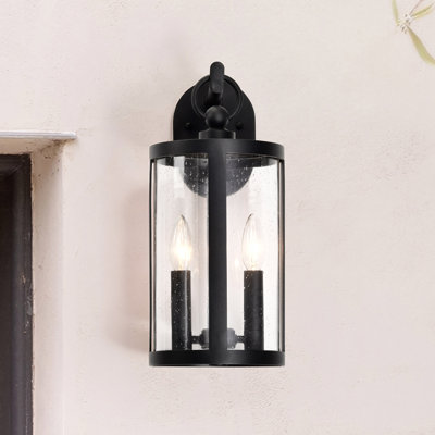 Bahaddin - 2 Light Large Wall Lantern - Matte Black with Clear Seeded Glass
