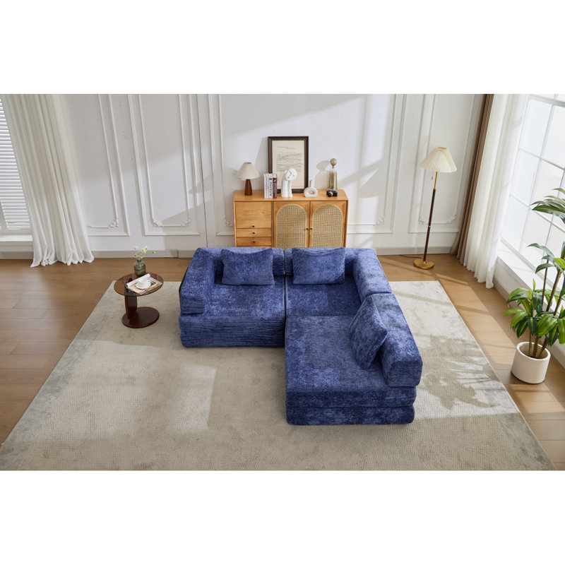 Canapé à compression Boneless, canapé-lit à plancher convertible à structure fixe, canapé modulaire Boneless, sans assemblage requis, tissu chenille, pour la chambre à coucher du salon