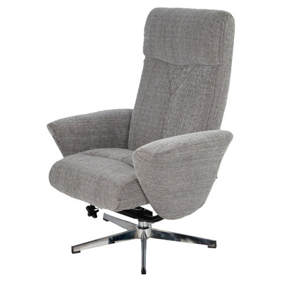 Swivel Chenille Recliner With Ottoman Chair Modern Armchair Ergonomic Push Manual Reclining Footrest Upholstered Bedroom Living Room Reading Home Relax Office, Light Grey