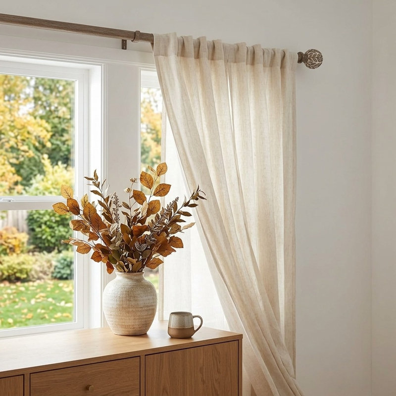 Tringle à rideaux en bois robuste ajustable de 1 po 36-124 po avec fleurons et grain de bois rustique, Bois patiné
