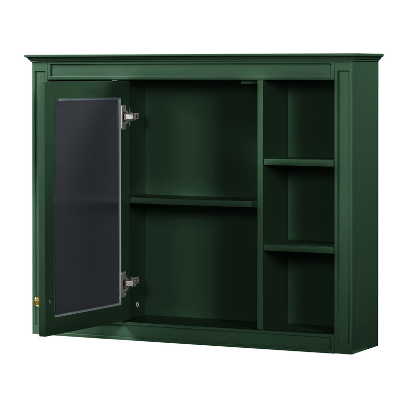 Bathroom Mirror Cabinet Wall Mounted - 35'' X 27.5'' With Ample Shelf Space Modern Concealed Door, Green