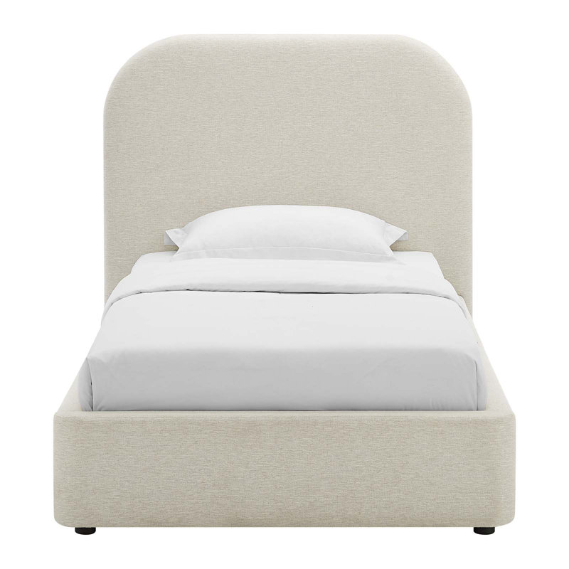 Keynote Upholstered Fabric Curved Platform Bed, Twin, Heathered Weave Ivory