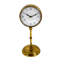 Horloge de table vintage sur pied en métal doré antique avec cadran analogique blanc, 38 cm de hauteur