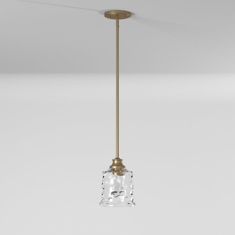 Berowalt 1-Light Dimmable Hand-Blown Glass Single Bell Pendant, Brushed Gold