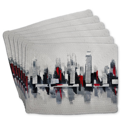 Gray and Red Cityscape Braided Polyester Roksanda - Set of 6