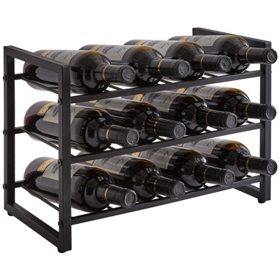 Countertop Wine Rack, Freestanding Three-Tier Metal Wine Rack, Can Hold 12 Bottles Of Wine, Black