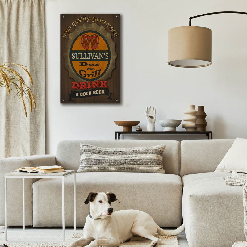 «Bar & Grill Personalized» par Jean Plout, art mural en verre acrylique, 24 po x 36 po, 24 po x 36 po