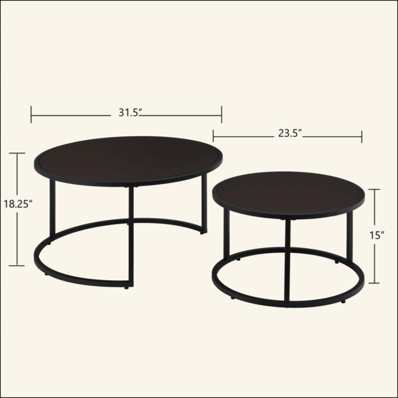 Ensemble de 2 tables basses gigognes modernes en similicuir avec base en métal, Marron foncé, Noir