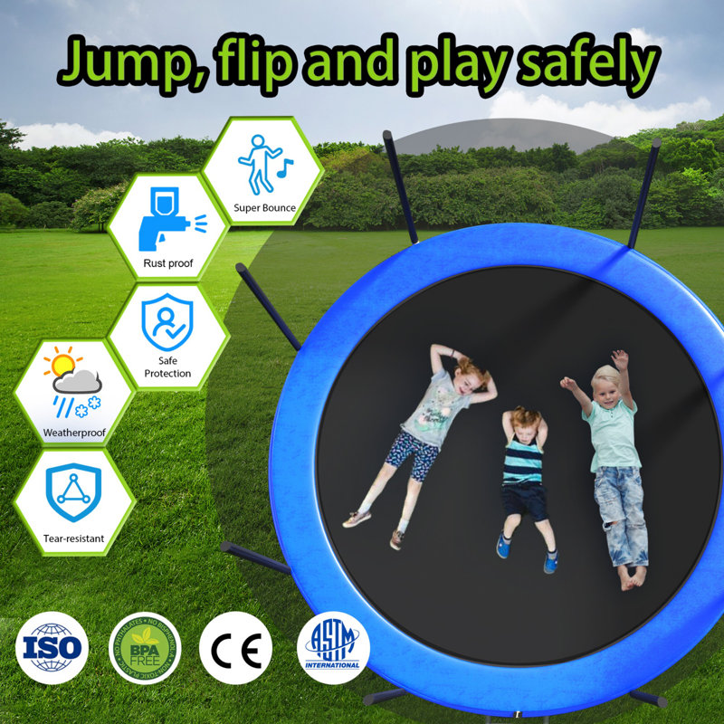 Trampoline de jardin rond de 12 pi avec enceinte sécuritaire SENCHO GINSYTALIOR