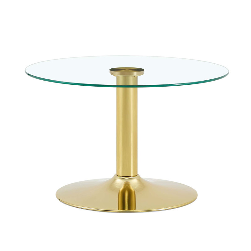 Round Tempered Glass Coffee Table with Golden Metal Base, Gold