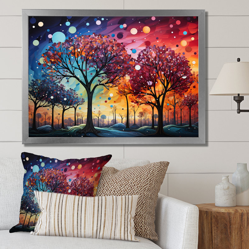 Arbres mystiques colorés - impression, Cadre photo argenté, H 34 po x l 44 po x P 1,5 po