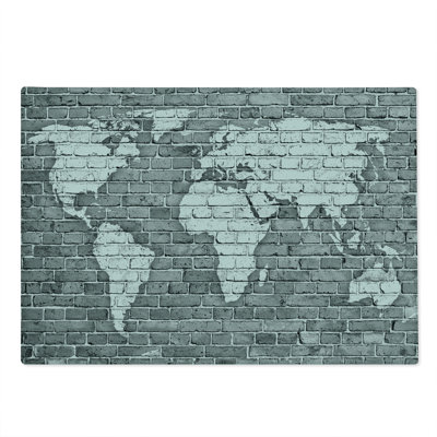Ambesonne Antique Cutting Board Large Size World Map on Old Brick Pale Grey and White