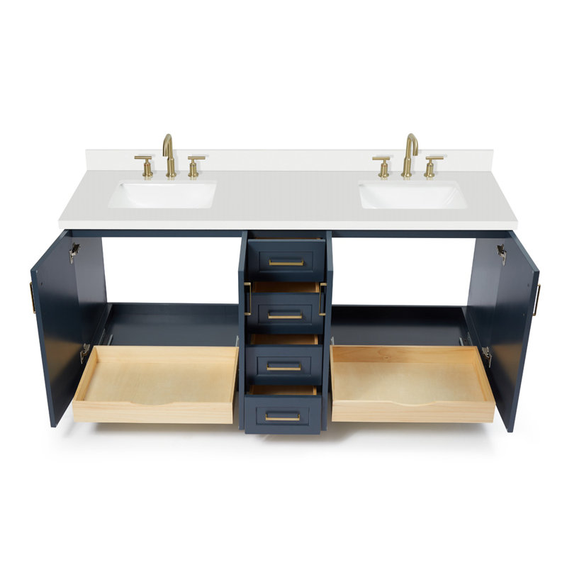 73 IN.  Single Bathroom Vanity, Midnight Blue, Rectangular,  White Quartz