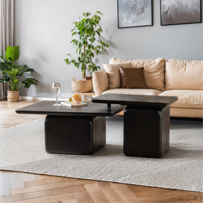 Ensemble de tables basses carrées de style rétro avec finition grain de bois