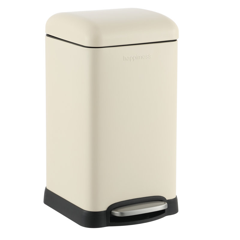 Betty Retro Steel Step On Trash Can, 3.2 Gallons, Limestone Beige