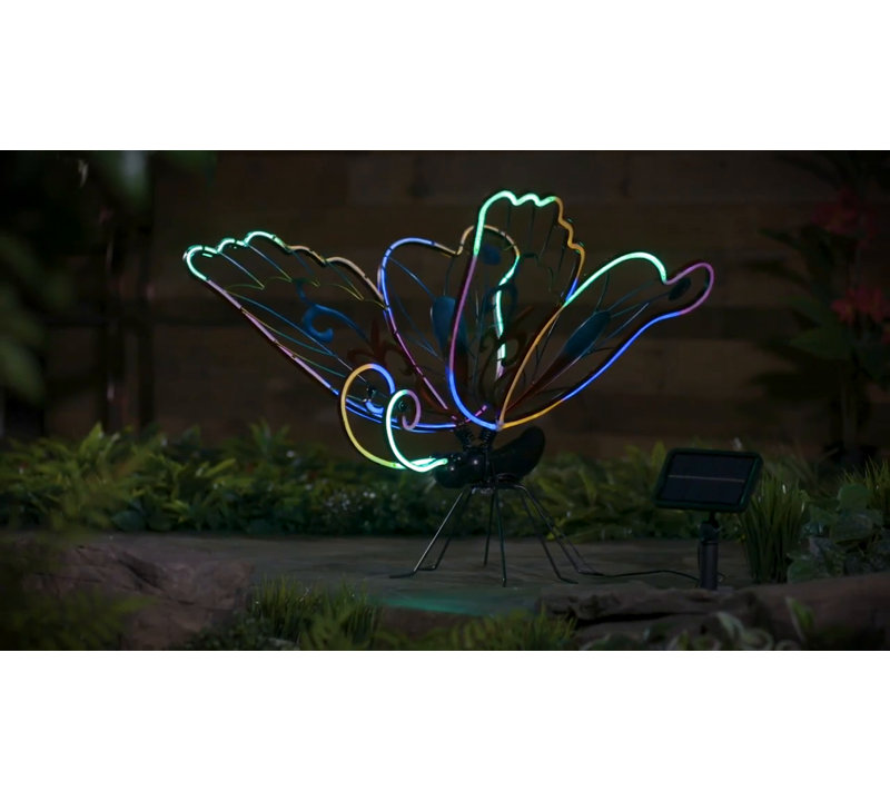 28" Multicolor Solar Neon Butterfly Garden Statue