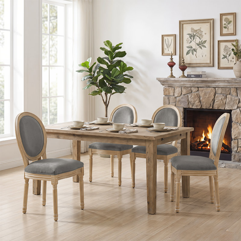 Amando 20" H Mid-Century King Louis Back Solid Wood Dining Side chairs, Light Gray, Velvet, Light Gray Velvet