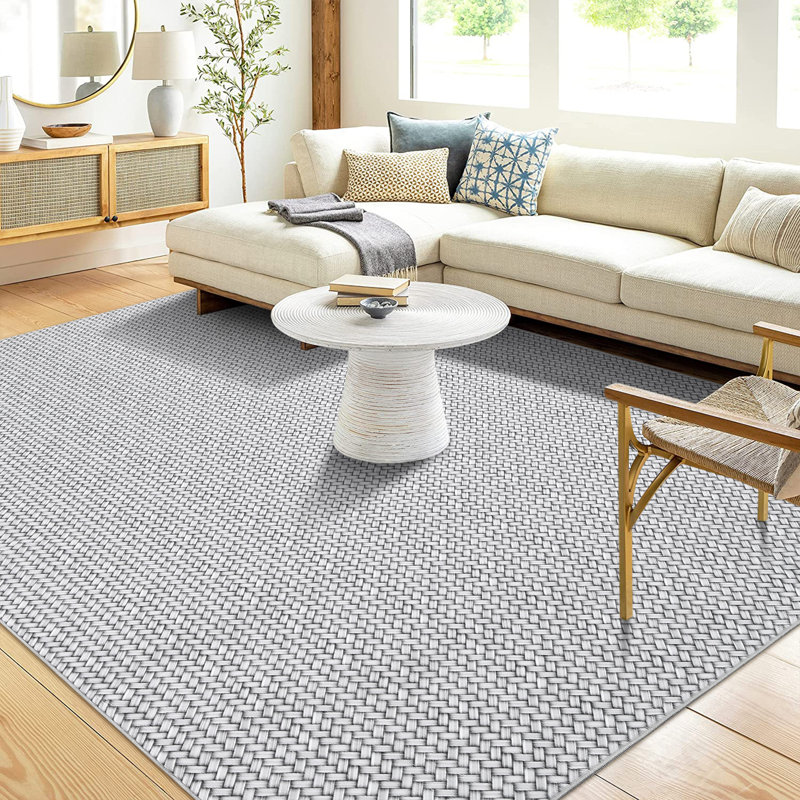 Modern Farmhouse Anti-Slip Area Rug Washable Non-Shedding Braided Print Throw Rug Foldable Low Pile Soft Indoor Accent Rug for Playroom Office Bedroom Living Room