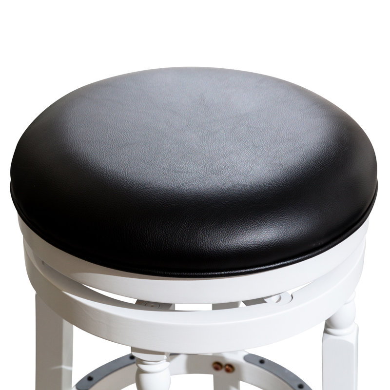 Tabouret de bar 30 po blanc avec siège en cuir noir, bois franc, tabouret tournant à 360 degrés, cuir, structure en bois franc, fauteuil pivotant à 360 degrés