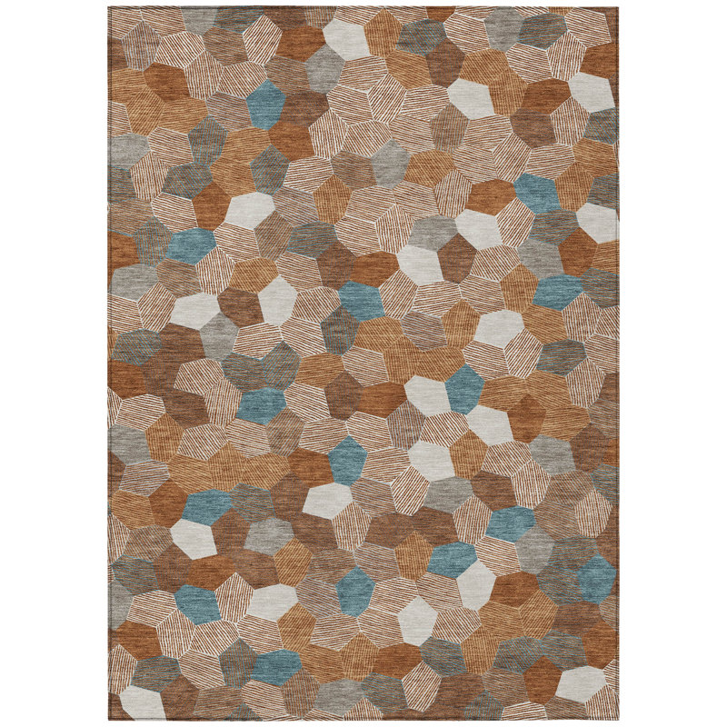 Machine Washable Indoor/Outdoor Chantille ACN2573 Geometric Rug, Paprika, 5' x 7'6"