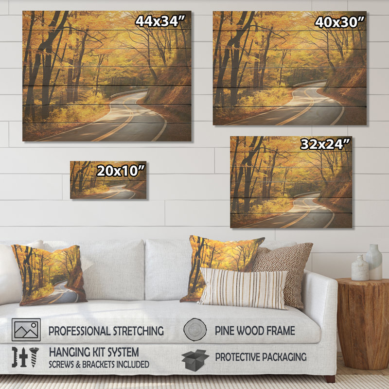 «Autumn's Road Into The Forest II» - route sur bois, H 24 po x l 32 po x P 0,78 po