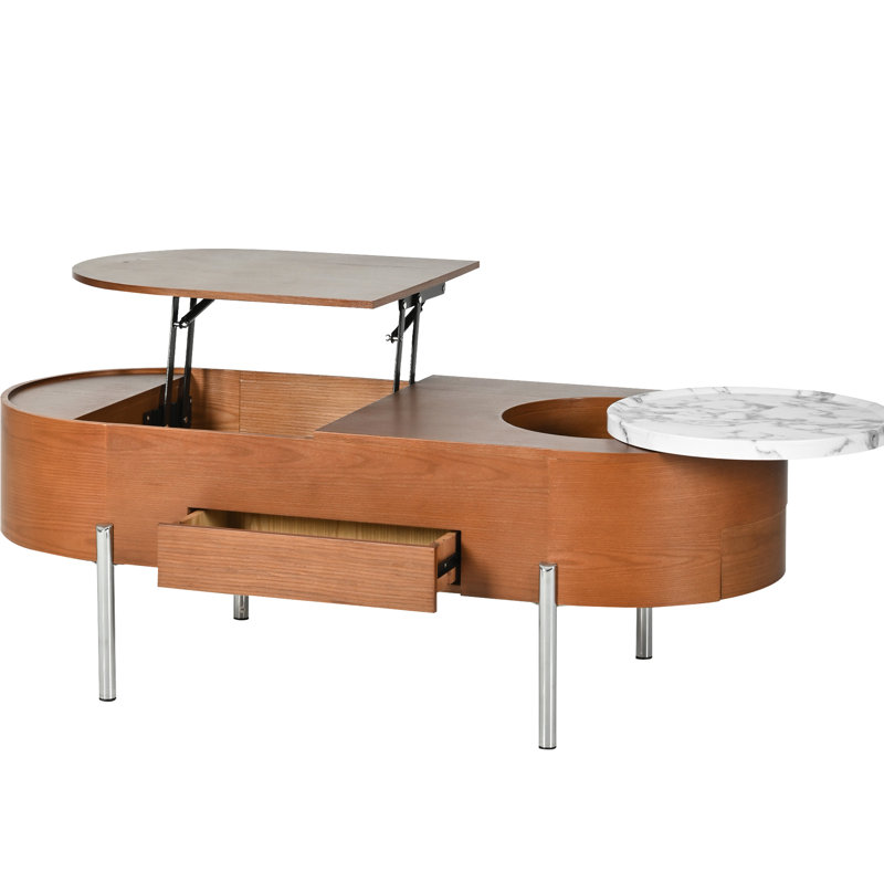 Table basse à plateau relevable moderne 47,2 po avec plateau tournant et compartiment caché pour la maison partiellement assemblé et les sections