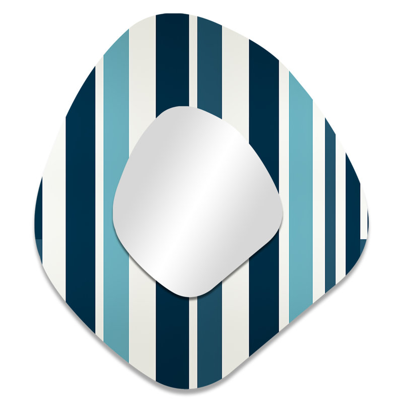 Nautique bleu rayures côtières motif I - miroir mural de forme irrégulière rayé, miroir décoratif asymétrique moderne, impression d'art en métal