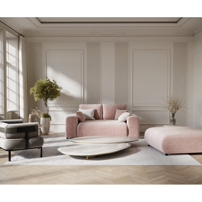 Two-seater square arms loveseat sofa, Pink