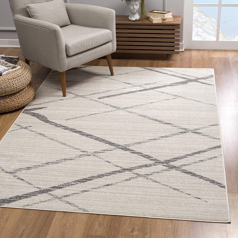 Gray Modern Abstract Pattern Runner Rug, Rectangle 8' x 11'