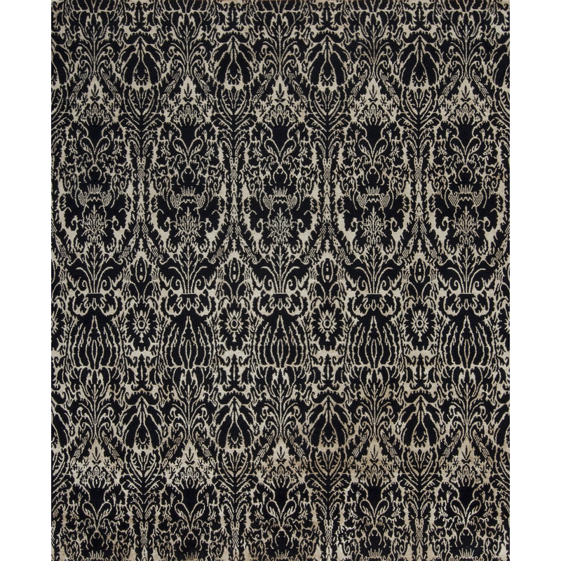 Modern Tibet Hand Knotted Area Rug in Black, Rectangle 6' x 9'