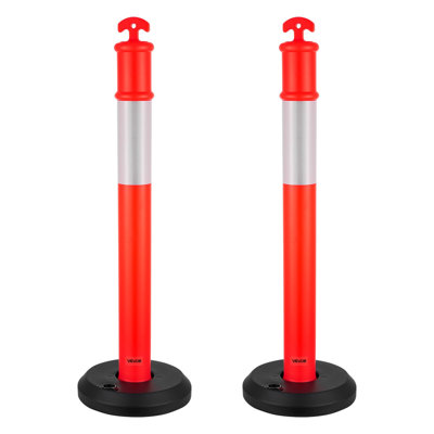 2 Pack Traffic Delineator Posts, 48 inches Traffic Safety Cones with Fillable Base and Reflective Strips, Heavy Duty Delineator Posts for Construction Site, Parking Lot, Crowd Control, Red