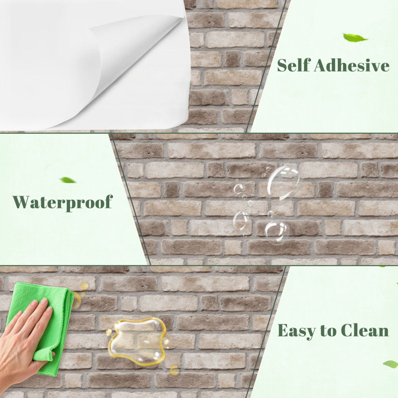Papier peint auto-adhésif amovible en papier brique brun clair avec papier peint auto-adhésif pour armoires de cuisine de chambre à coucher 24 po x 118 po