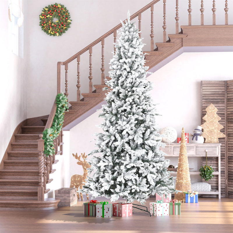 Arbre de Noël artificiel enneigé 9 pieds avec 616 branches de cèdre réalistes, ouverture automatique, décoration de Noël