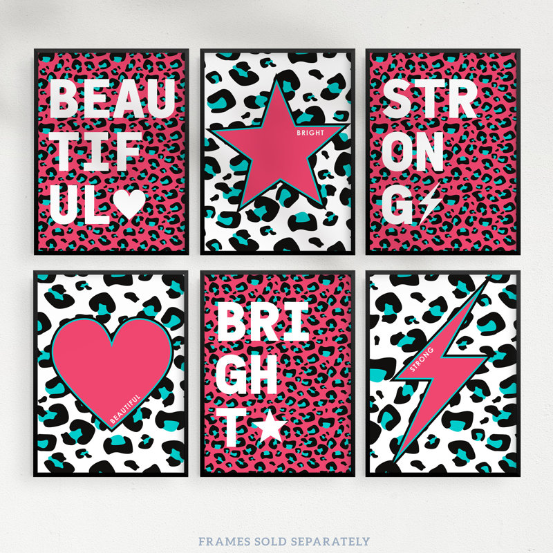 Leopard Pattern Bold Shapes - 3 Piece No Frame Print Set, 29.7cm H x 21cm W x 0.4cm D, Multicoloured Pink