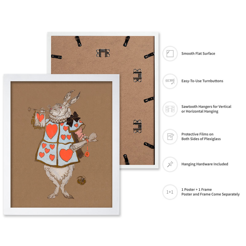Alice au pays des merveilles - lapin blanc, H 24 po x l 32 po, Affiche, Encadrement blanc