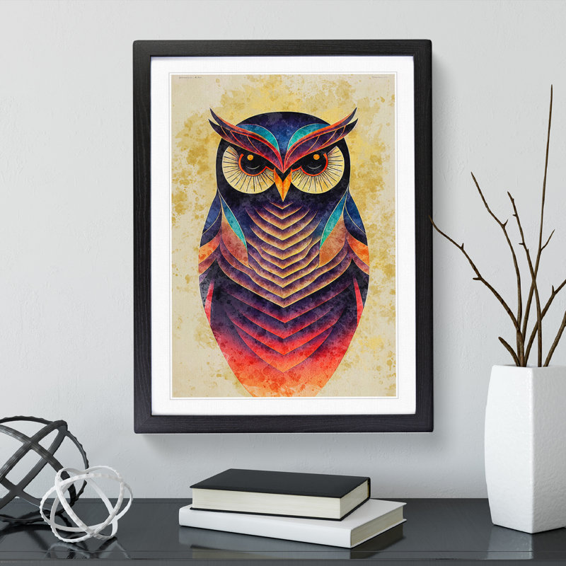 Owl In Watercolour No.2 - Single Picture Frame Painting, 64cm H x 46cm W x 2cm D, Black